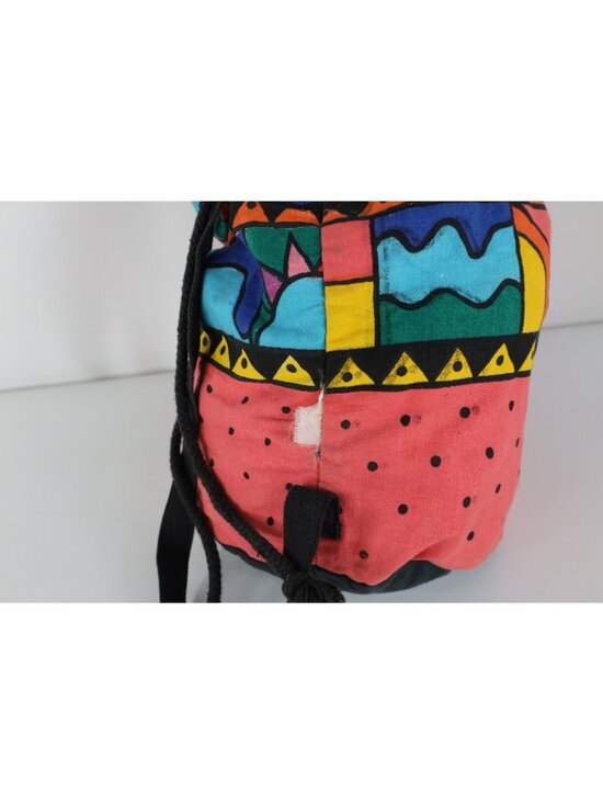 Vintage 90s Streetwear Distressed Rainbow Abstract Art Cinch Top Slingback Bag